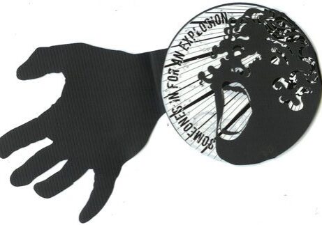 Silhouette hand and face with text overlay.