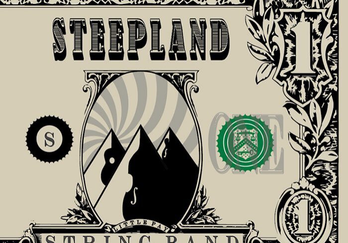 Dollar bill design with mountain graphics.