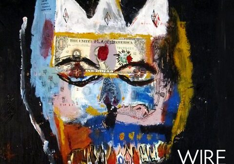 Abstract face with crown and dollar bill.