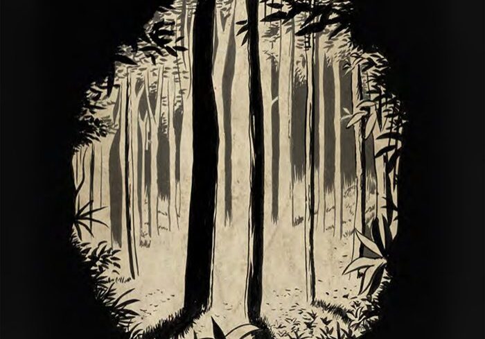 Illustrated forest on album cover art.