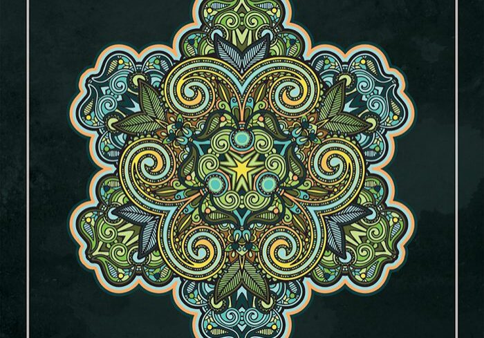 Intricate green and blue mandala design.