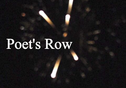 Text "Poet's Row" on dark abstract background.