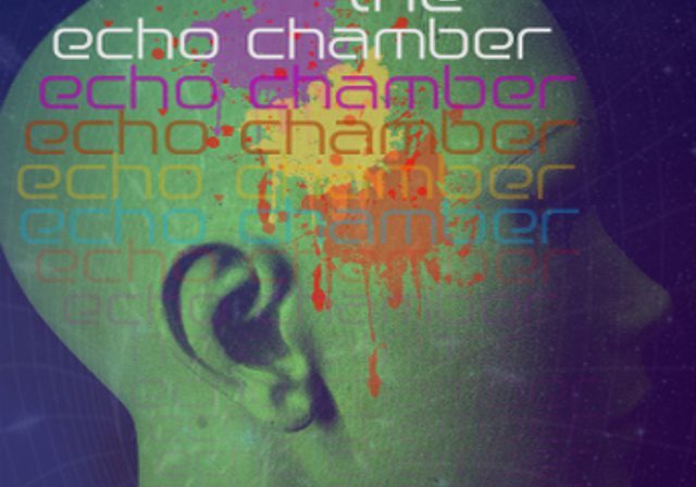 Abstract head with colorful text overlay.