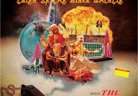 Surreal album cover with various figures.
