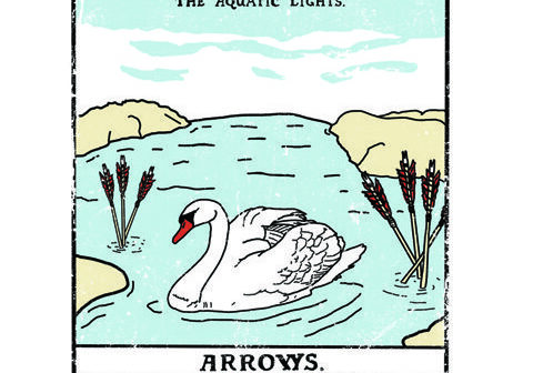 Swan swimming in a serene lake illustration.