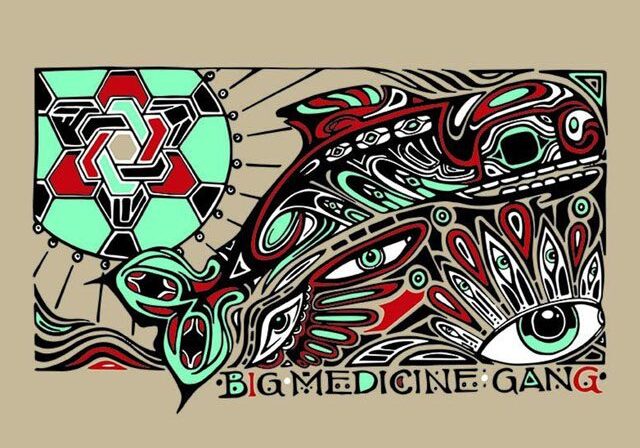 Abstract art with animals and geometric shapes.
