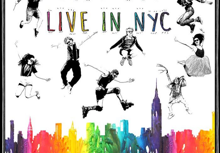Colorful album cover with jumping figures.