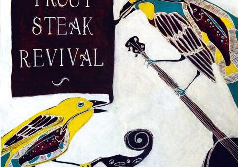 Colorful birds with instruments and text.