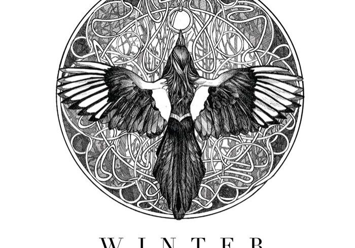 Intricate illustration of woman with wings.
