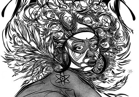 Abstract art of a woman with intricate patterns.