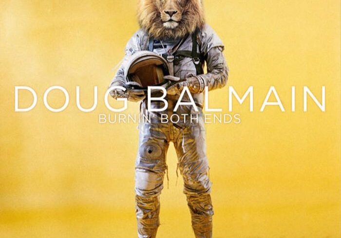 Lion in spacesuit on yellow background.