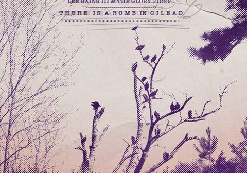 Silhouetted trees and birds against purple sky.