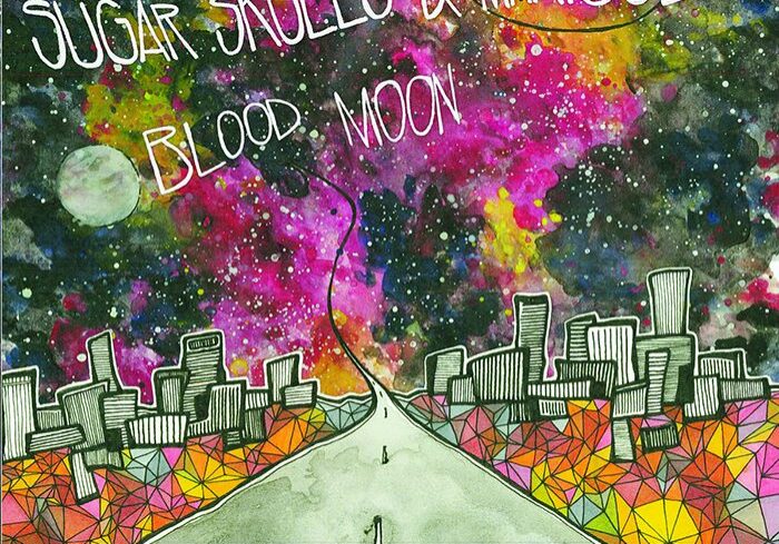 Colorful cosmic cityscape with abstract skyline.