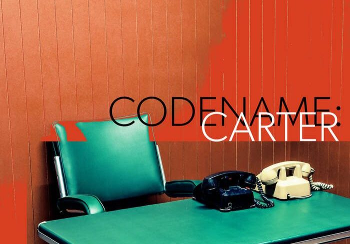Retro office with phones, "Codename Carter" text.