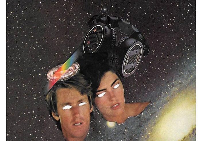 Surreal cosmic collage with two faces.