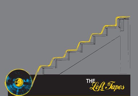 Album cover with stairs and vinyl design.