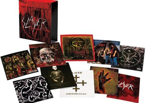 Slayer album collection with various cover art.