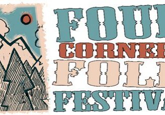 Four Corners Folk Festival logo with mountains.