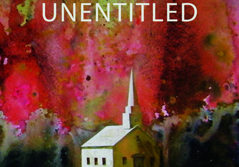 Colorful album cover with church illustration.