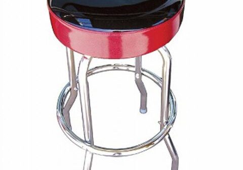 Red and black stool with Fender logo.