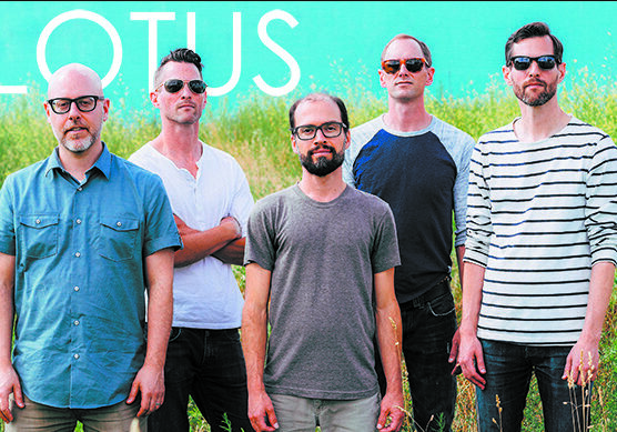 Five men standing in a grassy field.