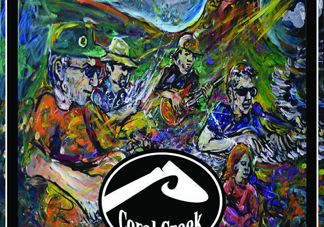 Colorful painting of musicians playing instruments.