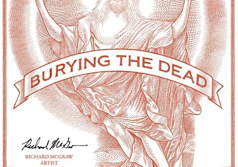 Illustration of a figure with "Burying the Dead.