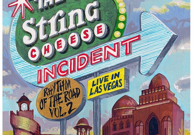 Vintage-style sign with "The String Cheese Incident.