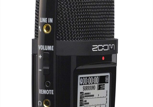 Portable digital audio recorder with display screen.