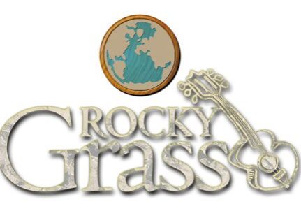 Rocky Grass logo with banjo illustration.
