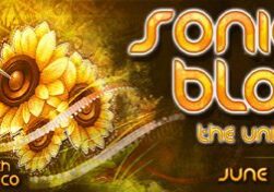 Sonic Bloom festival poster with sunflowers.
