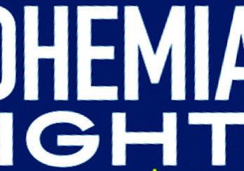 Bohemian Nights text on blue background.