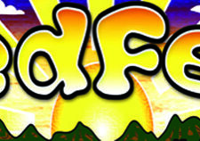 Colorful NedFest logo with mountain background.