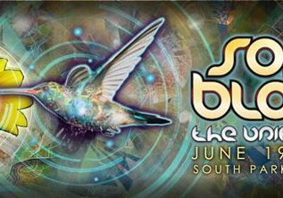 Hummingbird with flowers, Sonic Bloom 2014 poster.