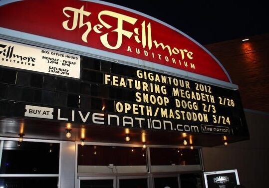 The Fillmore marquee displaying concert events.
