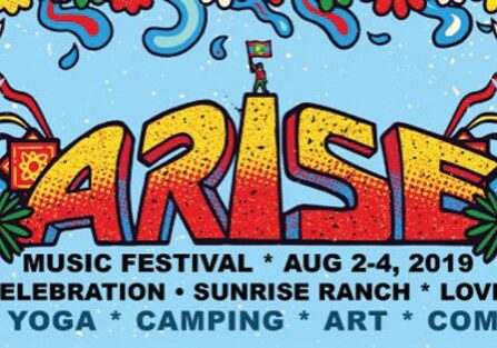 Arise festival poster with colorful floral design.