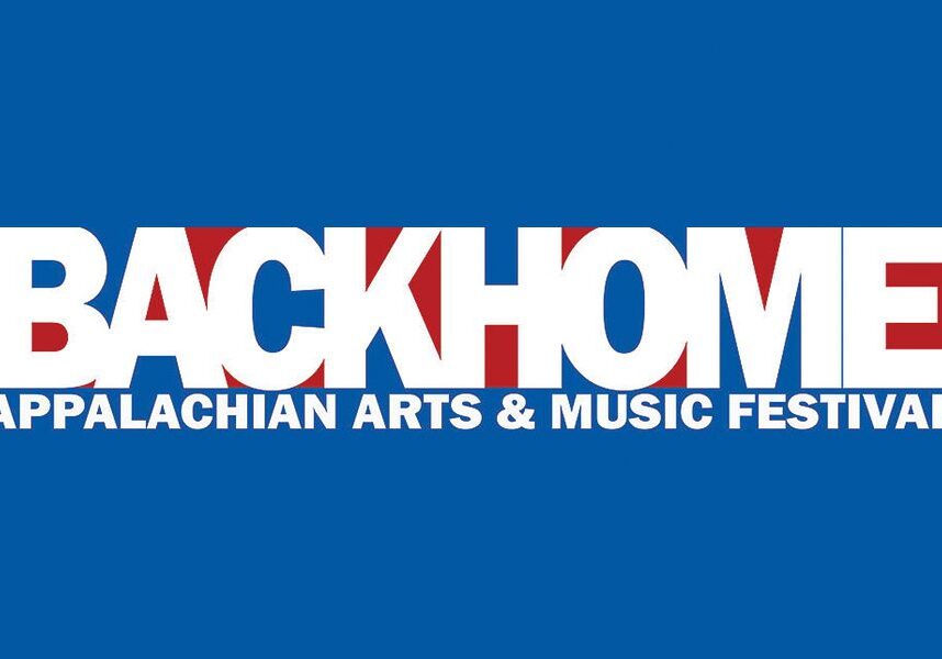 Back Home Festival logo on blue background.