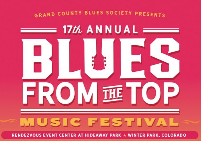 Blues music festival poster, colorful design.