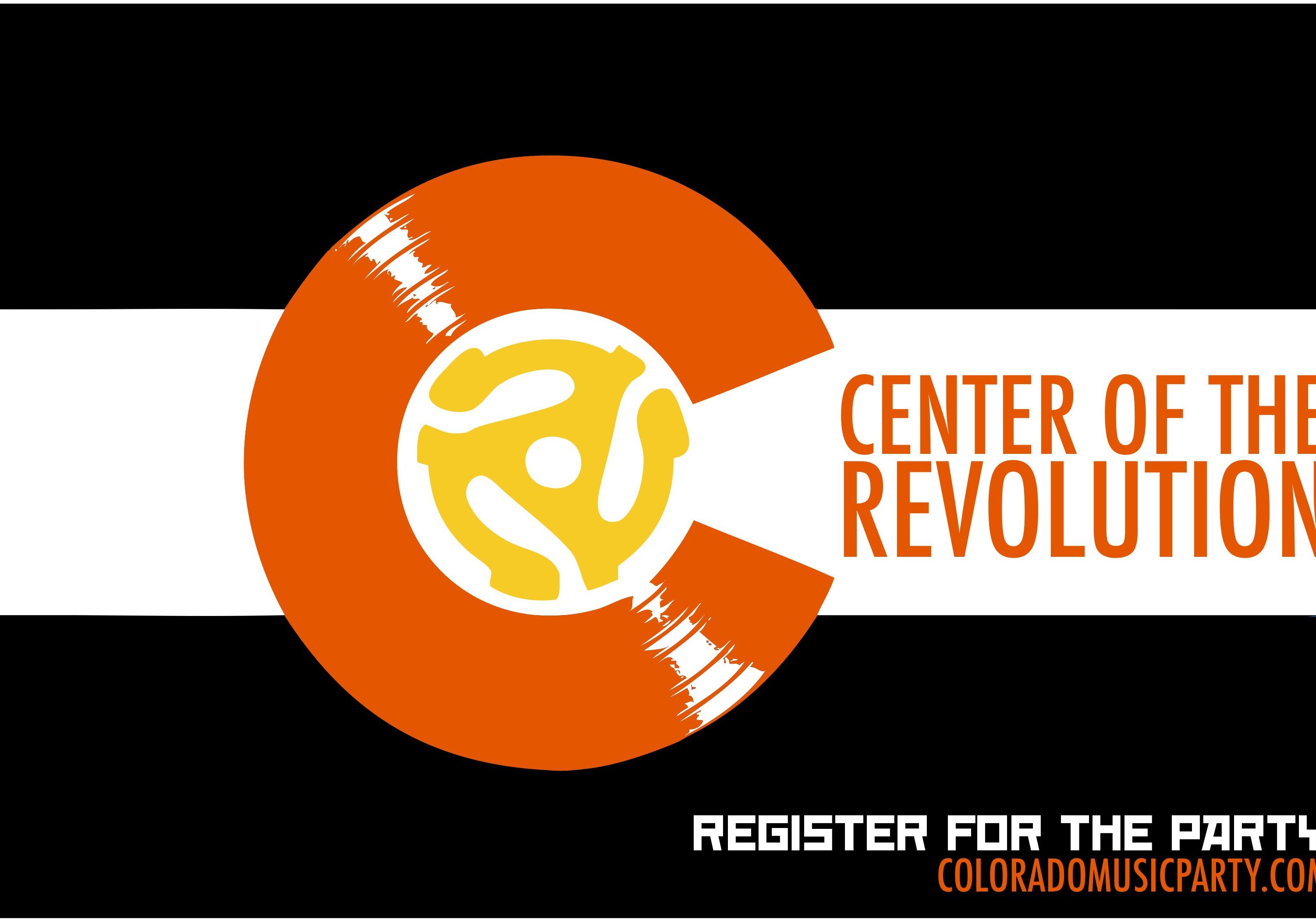 Orange and black music-themed revolution graphic.