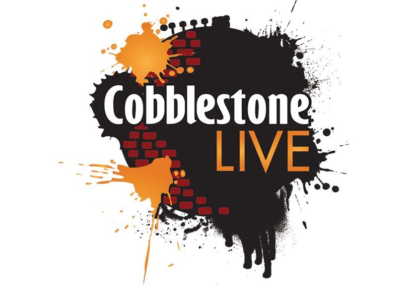 Cobblestone Live logo with paint splatters.