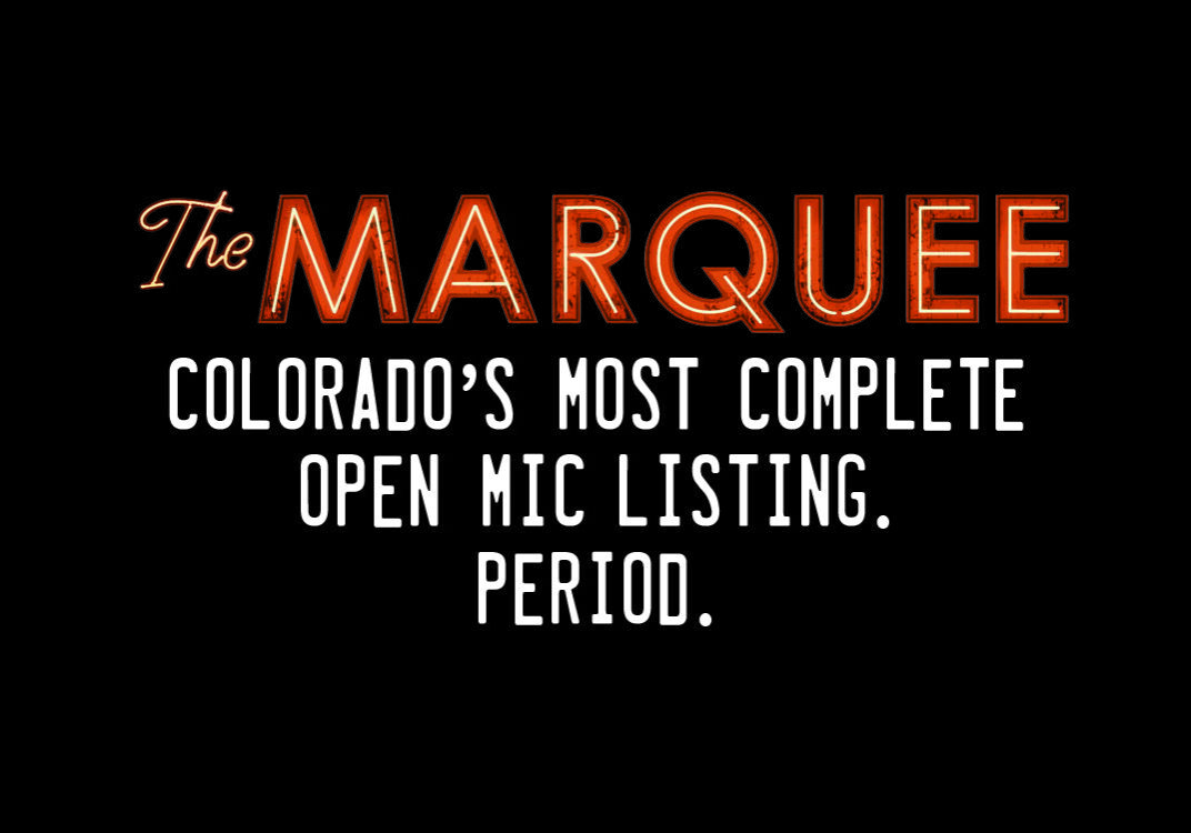 The Marquee, Colorado open mic listing advertisement.