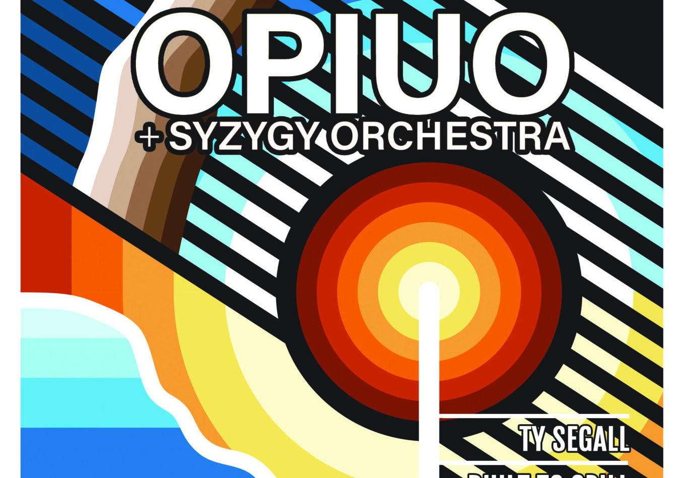 Colorful concert poster with geometric design.