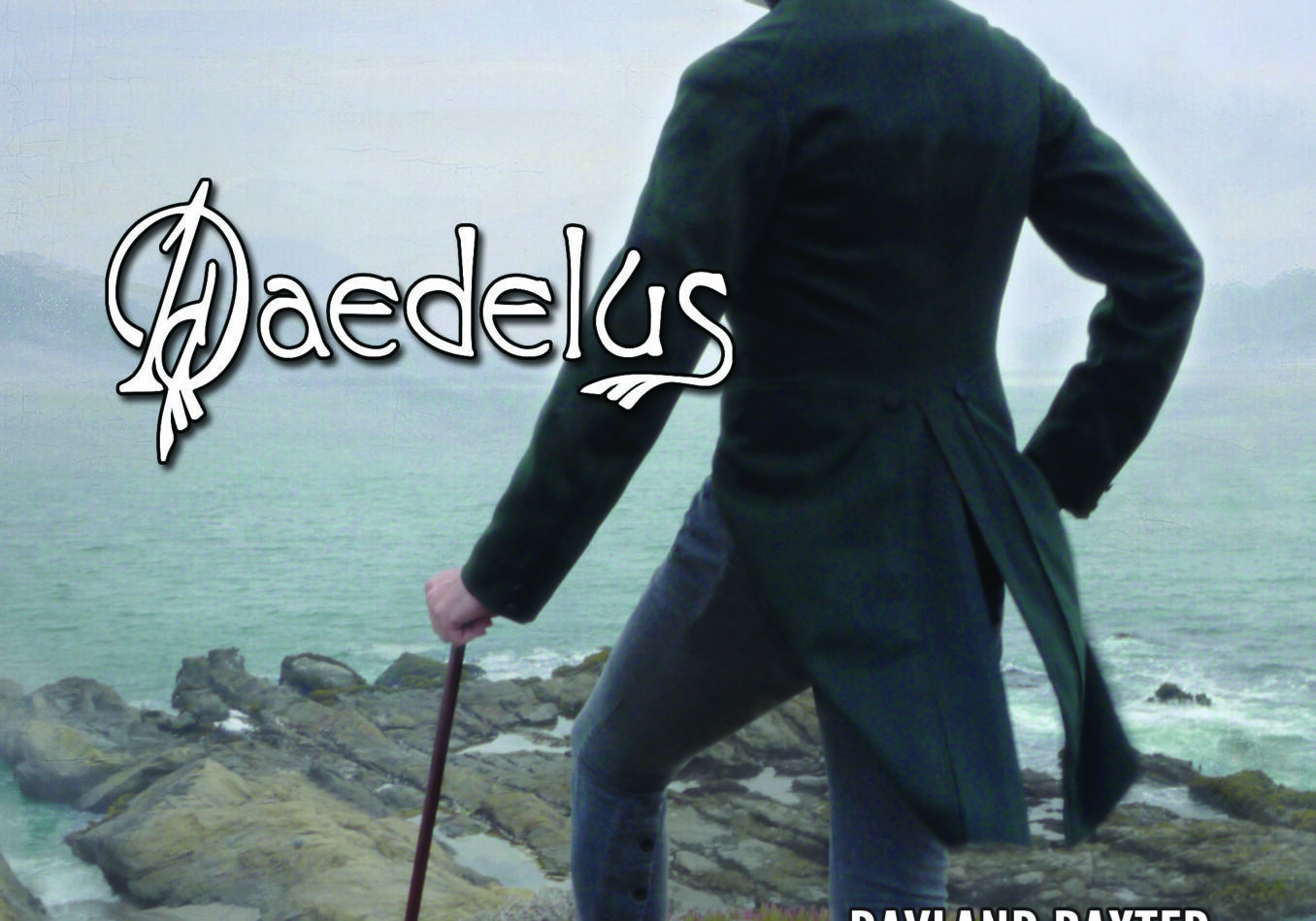 Man with cane overlooking a rocky landscape.