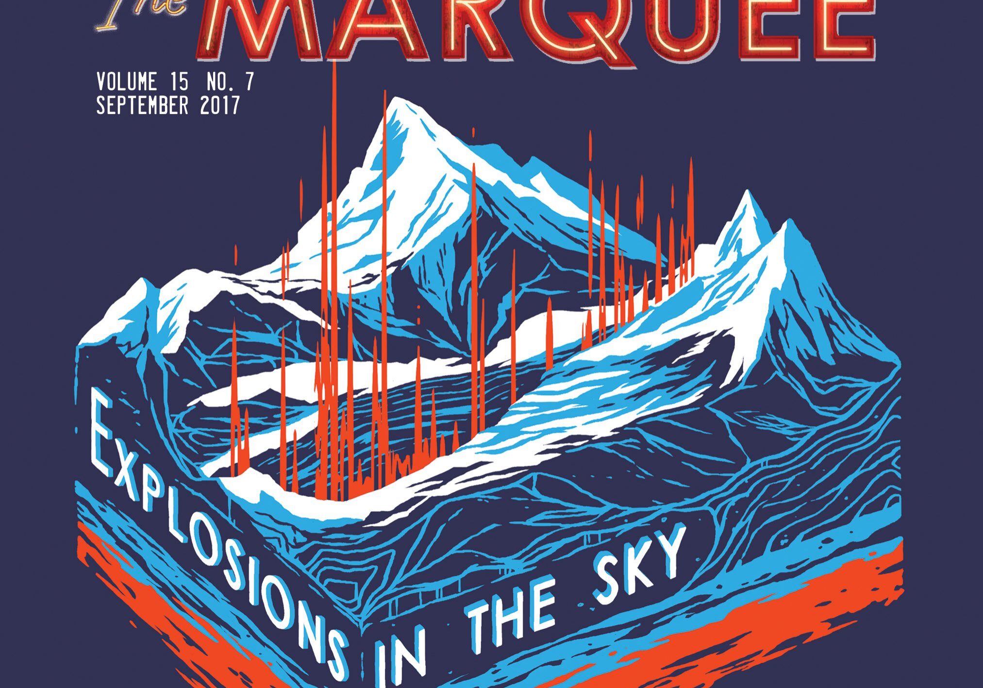 Mountain illustration with text "Explosions in the Sky".