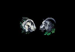 Two illustrated goats facing each other.