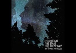Silhouette with stars and trees at night.
