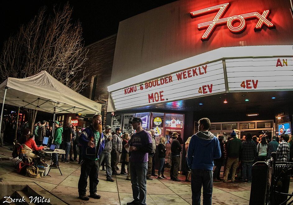 People gathered outside the Fox Theatre entrance.