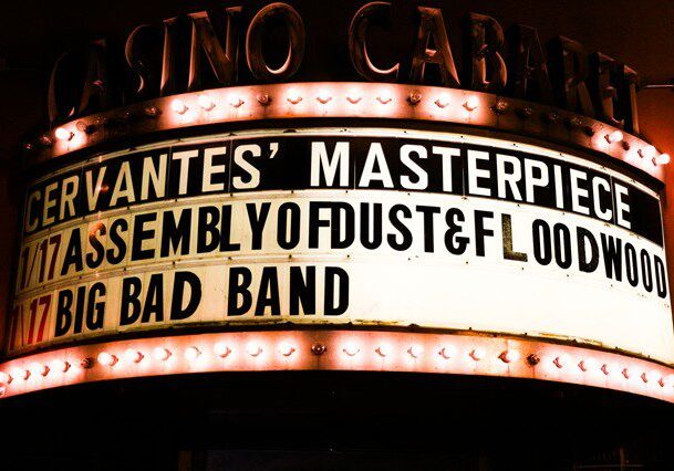 Casino cabaret marquee with event listings.