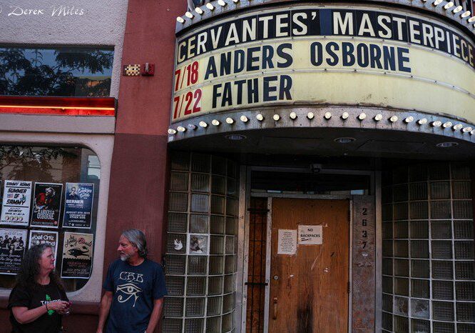 People outside Cervantes' Masterpiece venue entrance.