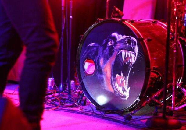 Drum with fierce animal artwork design.